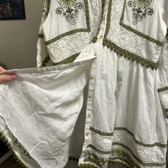 Anthropologie Maeve Ivory and Olive Embroidered Long Sleeve Dress - Picture 7 of 10